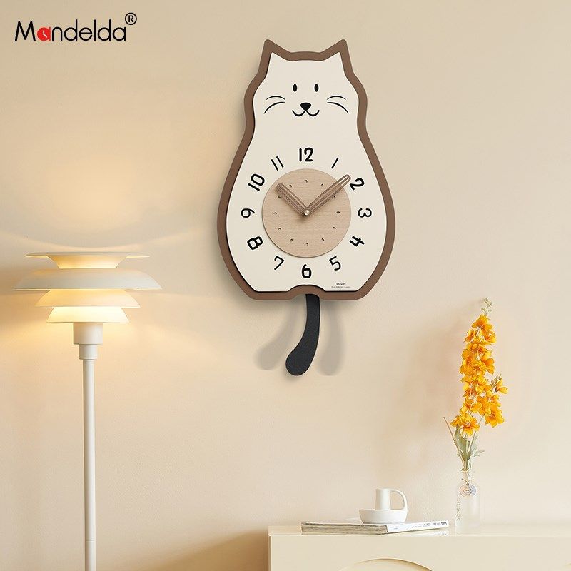 Mandelda免打孔奶油风挂钟客厅钟表餐厅2024新款简约现代时钟挂墙