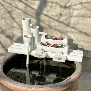 圆形鱼缸过滤制氧系统家用石槽静音竹流水器鱼池瓷缸养鱼过滤设备