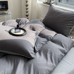ins风纯色加厚被套单件床单150x200x230非全棉纯棉床上用品简约4