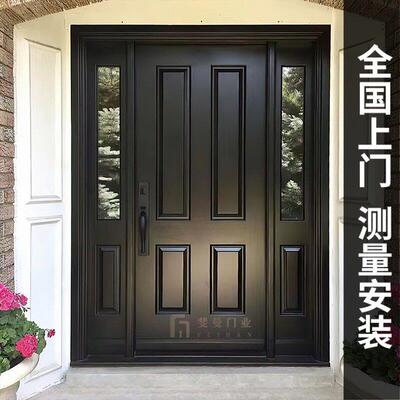 高端法式玻璃别墅大门精雕铸铝入户门庭院子母门农村进户单对开门