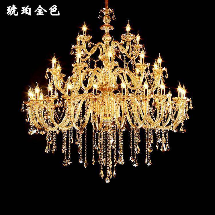 复古水晶蜡烛吊灯欧式玻璃琥珀金色客厅别墅酒店复式楼工程大吊灯,家装灯饰光源,智能吊灯,淘宝优惠券,粉丝福利购,淘宝优惠卷