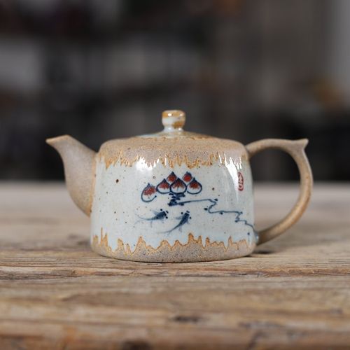 亦紫陶粗陶茶具套装 西施壶中式品茗杯 茶杯功夫茶具套组 手绘釉