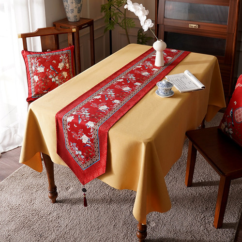 红色新中式桌旗新年边柜茶席垫子结婚喜庆装饰茶几茶旗长条餐桌布