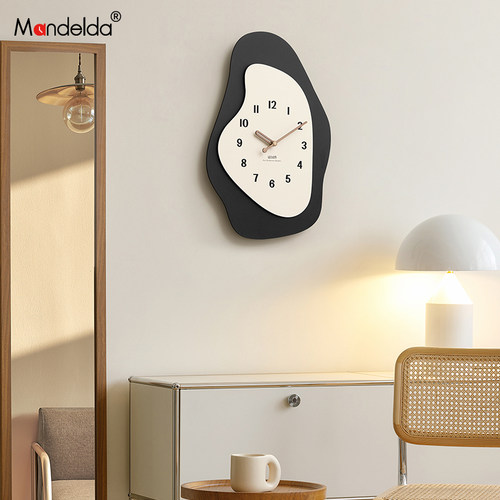 Mandelda免打孔现代轻奢挂钟客厅家用简约钟表艺术大气创意时钟