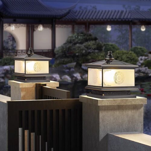 太阳能柱头灯全铜新中式户外庭院灯门柱灯别墅大门灯围墙灯柱子灯