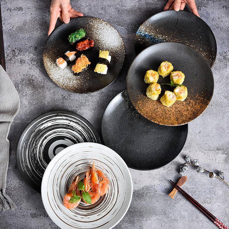 日式陶瓷盘子小碟子菜碟盘子家用牛排西餐餐盘6寸7寸平盘圆盘餐具