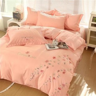 茉莉花开80支新疆原彩棉高端磨毛亲肤刺绣被套床单床上用品四件套