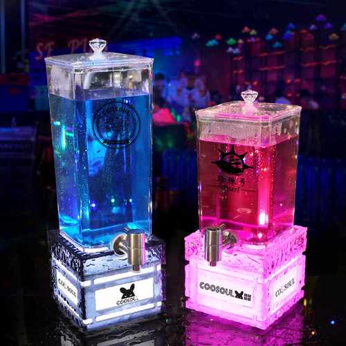 现货LED发光酒炮3升酒吧KTV创意可乐果汁桶带龙头网红扎啤桶商用