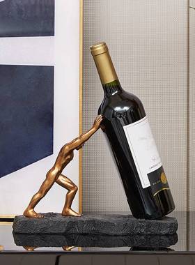 欧式轻奢创意人物红酒架树脂摆件酒柜书房家居装饰工艺品