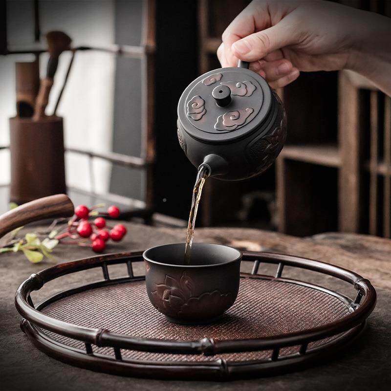 紫茶家壶功夫用抓910陶瓷茶具紫陶陶手把壶手泡茶壶