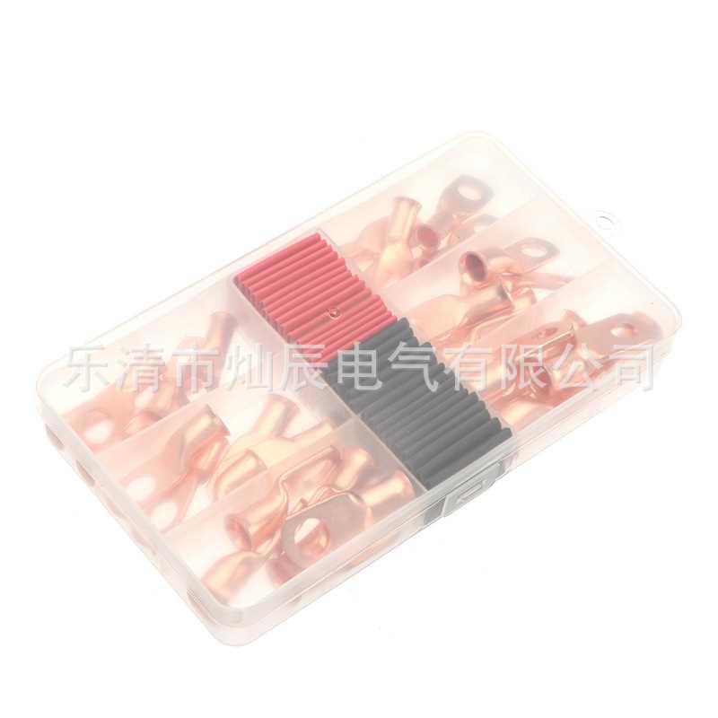 60pcs美规铜鼻子盒装 30pcs铜鼻子接线端子+热缩管G管3:1黑红色