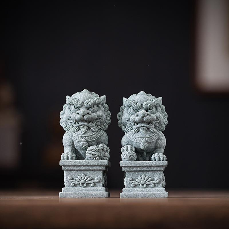 创意青砂石中国风石狮子一茶摆件家居面CSZW-BJA客厅鱼缸造宠景桌