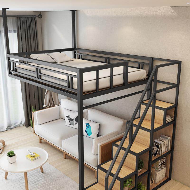 loft省空间小户型多功能悬挂式铁架吊床阁楼床复式二楼床高架床