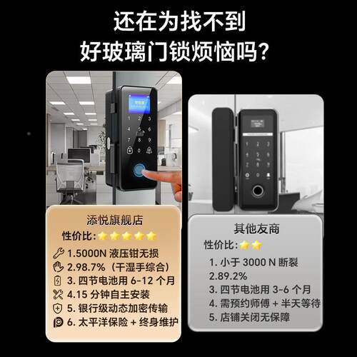 门玻店璃门密码店铺智能锁商铺有框框门包锁边DOA门无单双开门指