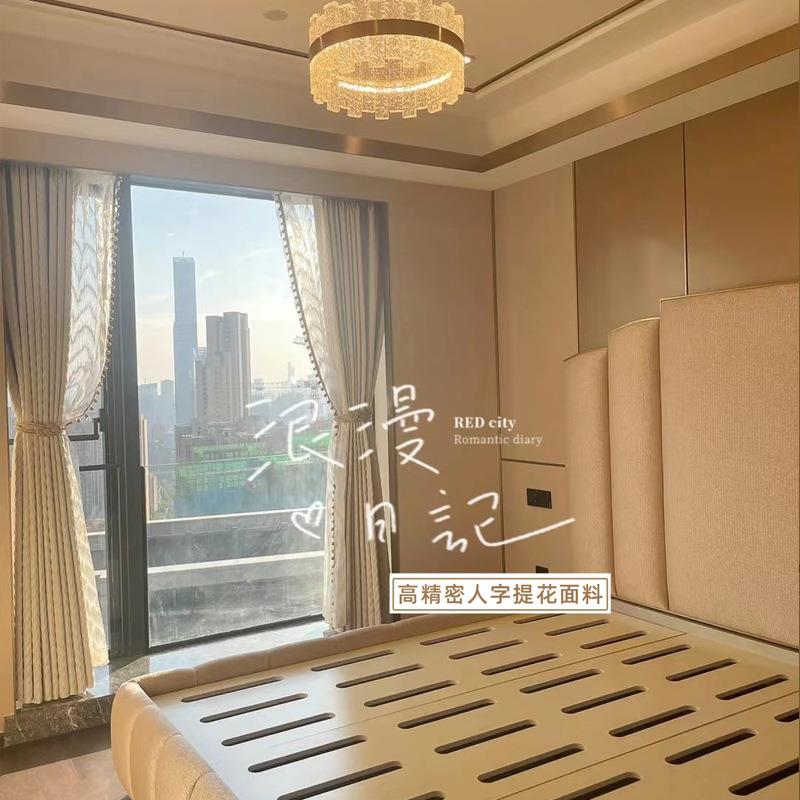 A5L客美式简约现代浮雕窗帘厅卧室飘308高新款轻窗奢提花成品帘
