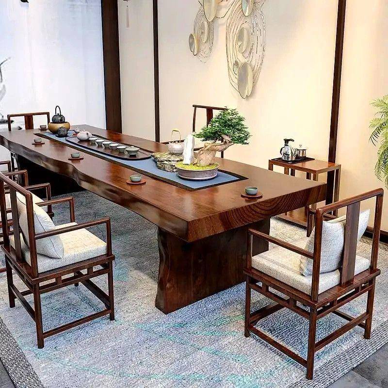 原木版实木茶现代简整约茶台中式禅意桌泡茶桌办943公室老功板桌