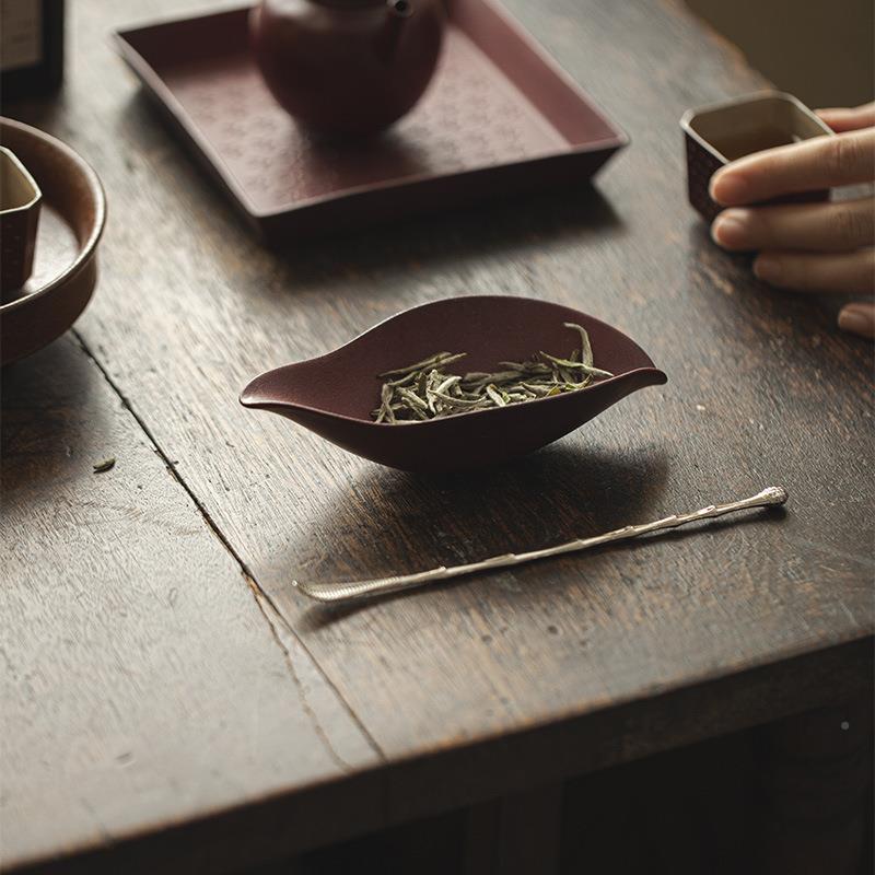 蛮日式粗己陶茶则土茶道舟配件mjtc一叶扁家用茶荷紫砂观茶器醒茶