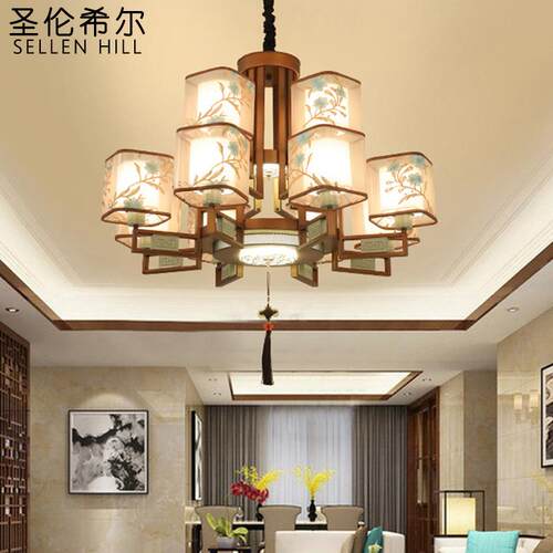 新中式刺绣DSU吸灯温馨ED客厅现L代顶简约大气餐卧室主灯全厅屋套