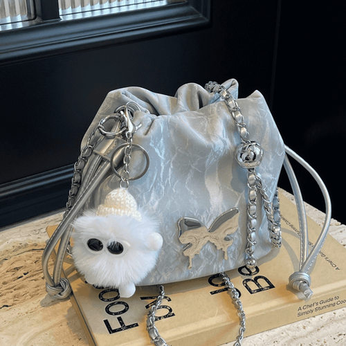 2025新款韩系高级感百搭水桶包夏季小众设计链条斜挎褶皱包单肩包