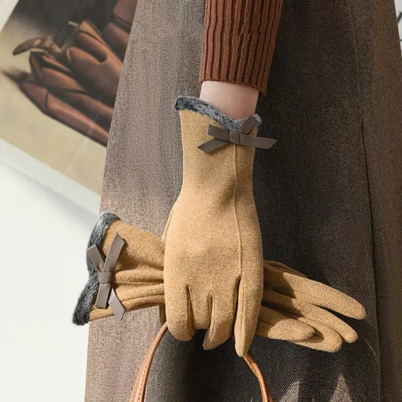 保暖升级！加绒蝴蝶结优雅风可触屏五指手套加厚防风冬天韩版户外,运动包/户外包/配件,手套,淘宝优惠券,粉丝福利购,淘宝优惠卷