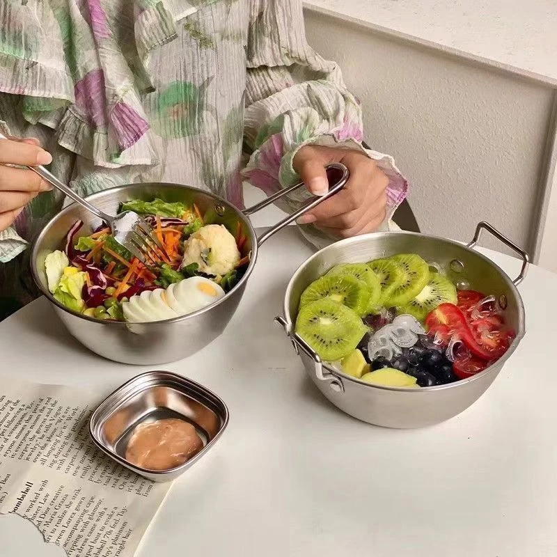 早餐沙拉双耳碗勺子个人家用餐具新款高颜值宿舍不锈钢燕麦泡面碗