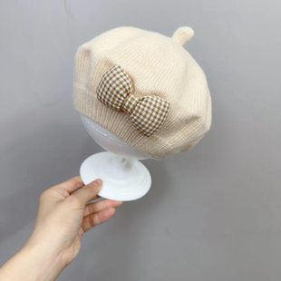 儿童贝雷帽女宝宝帽子秋冬季韩版洋气婴幼儿女童针织毛线画家帽M