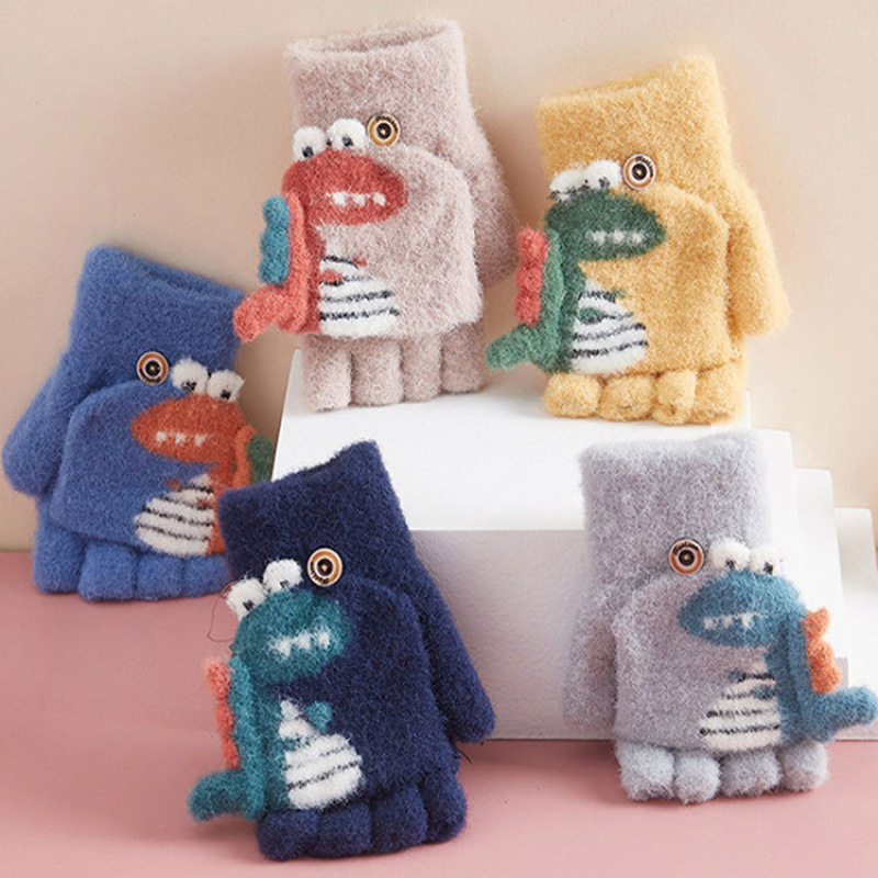 儿童保暖手套冬 卡通可爱蓝色恐龙小学生翻盖针织半指手套L1,服饰配件/皮带/帽子/围巾,手套,淘宝优惠券,粉丝福利购,淘宝优惠卷