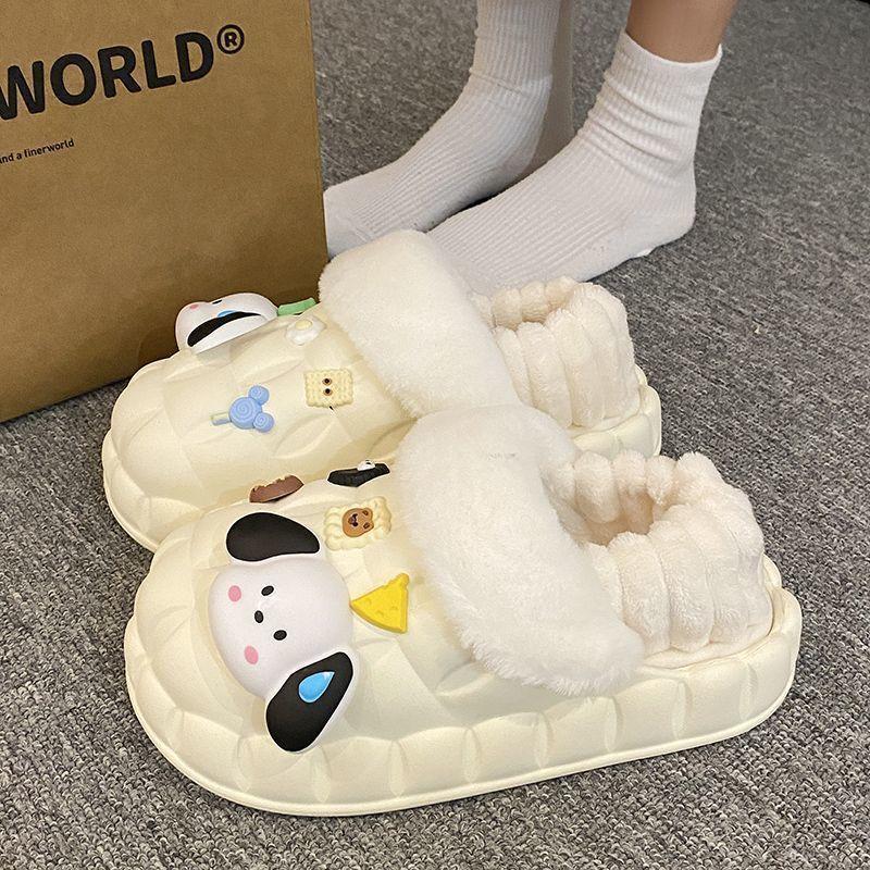 棉拖鞋女冬季防水家居厚底加绒包跟学生宿舍可爱室内可拆卸保暖鞋