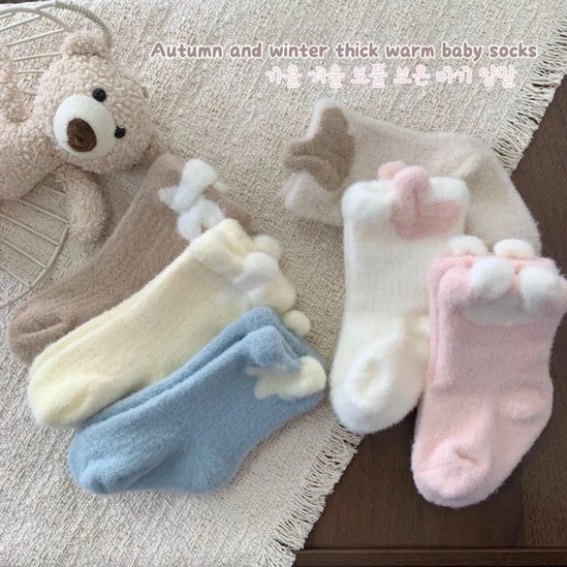 冬季款加绒婴儿袜子男宝女童新生儿冬袜子女松口加厚保暖中筒袜M