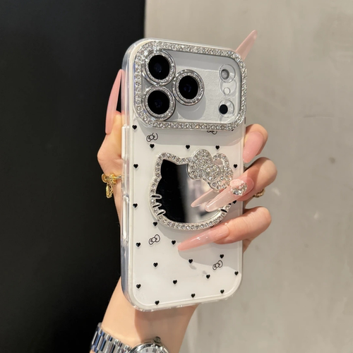 高级感立体闪钻猫咪镜子适用苹果iPhone17promax手机壳iPhone16全包15plus女款14pro可可爱爱13pro小众12潮流