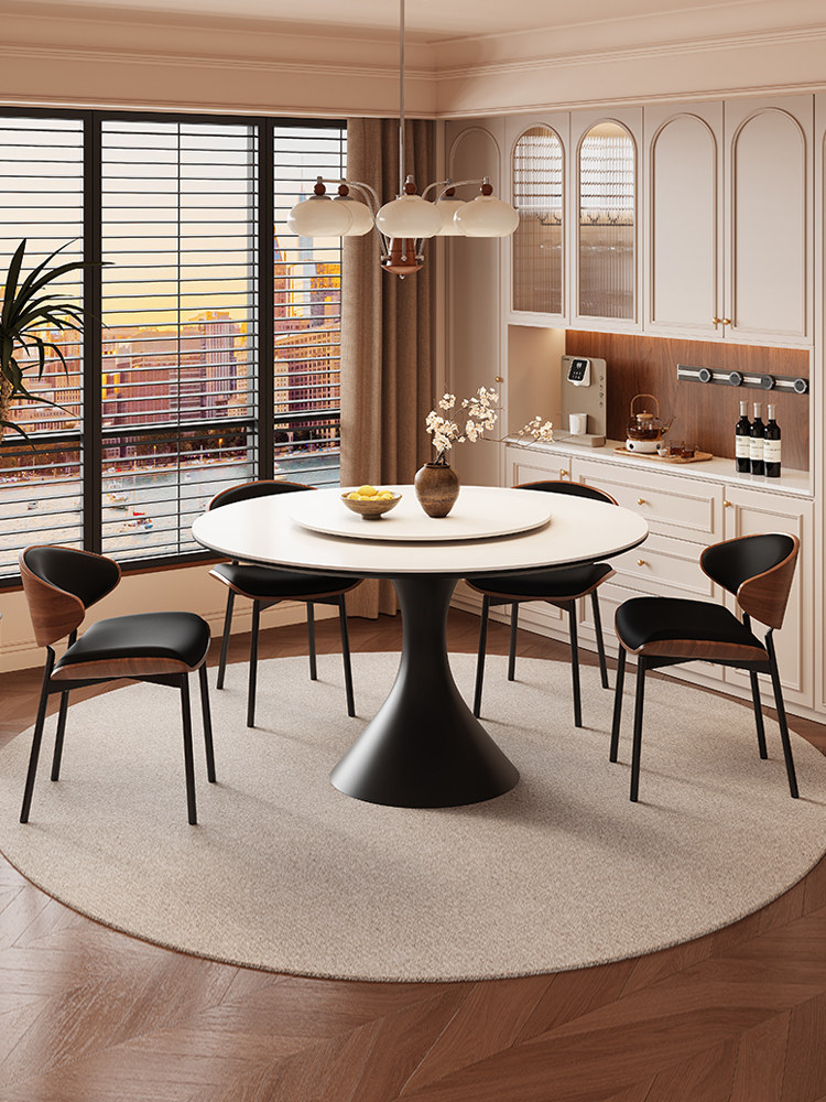 岩板圆餐桌家用高级感圆桌现代简约意式极简圆形餐桌椅组合带转盘,住宅家具,岩板餐桌,淘宝优惠券,粉丝福利购,淘宝优惠卷