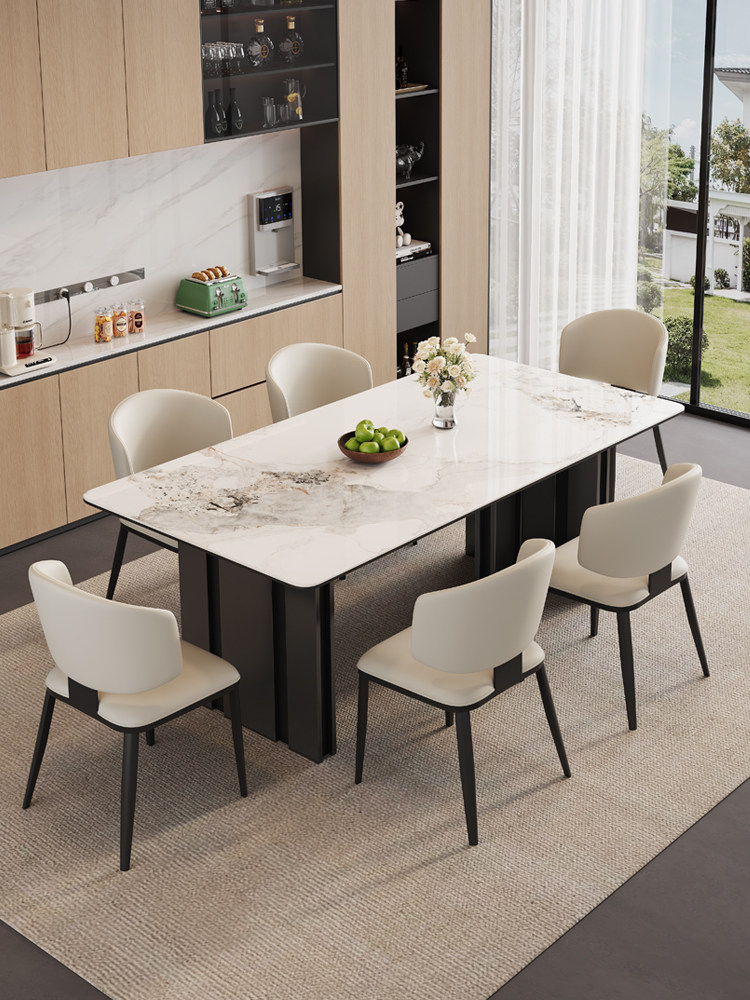 意式极简小户型长方形家用客厅现代简约岩板餐桌轻奢组合吃饭桌子