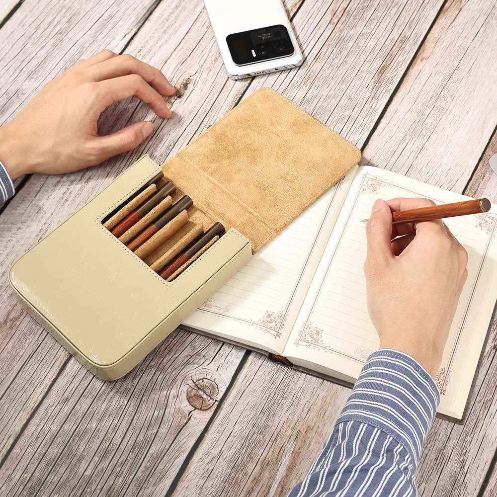 joyir真皮文具盒大容量6只装签字笔盒多功能磁吸办公钢笔收纳盒