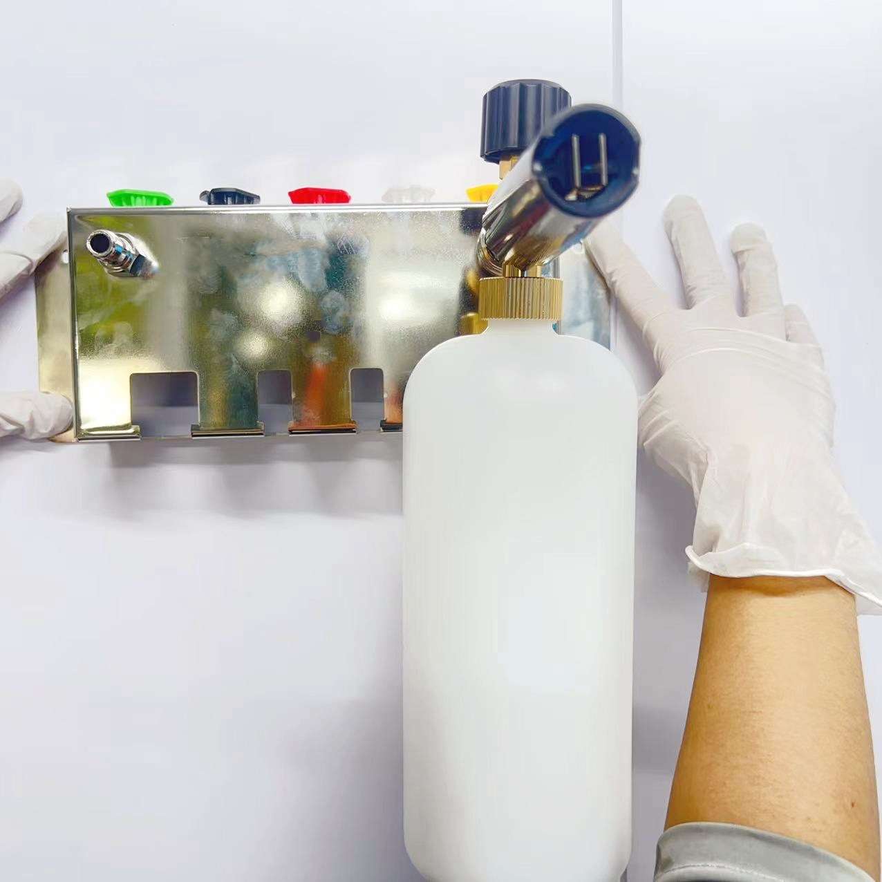 厂销不锈钢高压水枪收纳盒泡沫壶清洗机配件五色喷嘴伸缩棒储存架