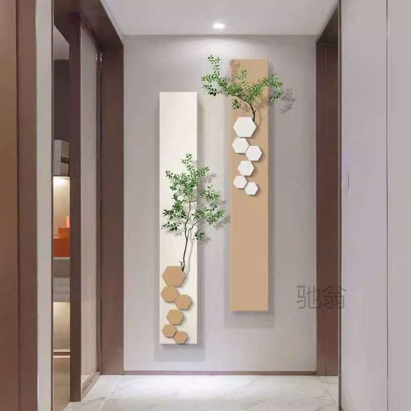 麓r立体砂岩带绿植组合挂画奶油风竖版走廊尽头玄关装饰画过道长图片