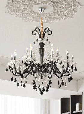 法式复古客厅奶油风楼梯餐厅店铺欧式中古卧室南洋风黑色水晶吊灯