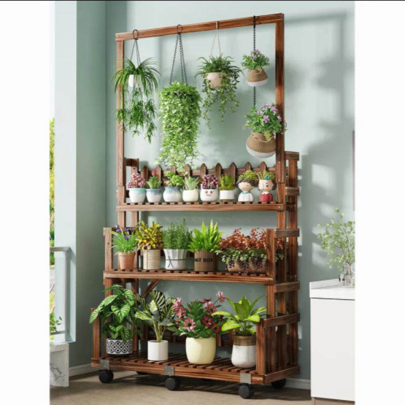 2025新款防腐木花架置物架阳台移动阶梯花架子客厅落地式室内吊兰