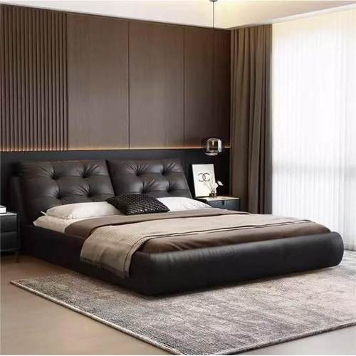 摩卡色棉花糖真皮高箱储物床现代简约主卧室意式网红软包婚床