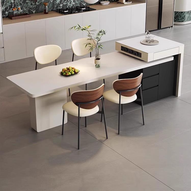 岛台餐桌一体意式轻奢可伸缩家用现代简约中倒台高级厨房岩板导台