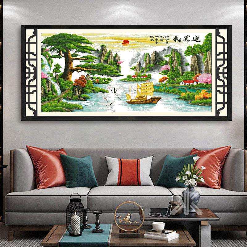 直销钻石画十字绣迎客松山水风景画