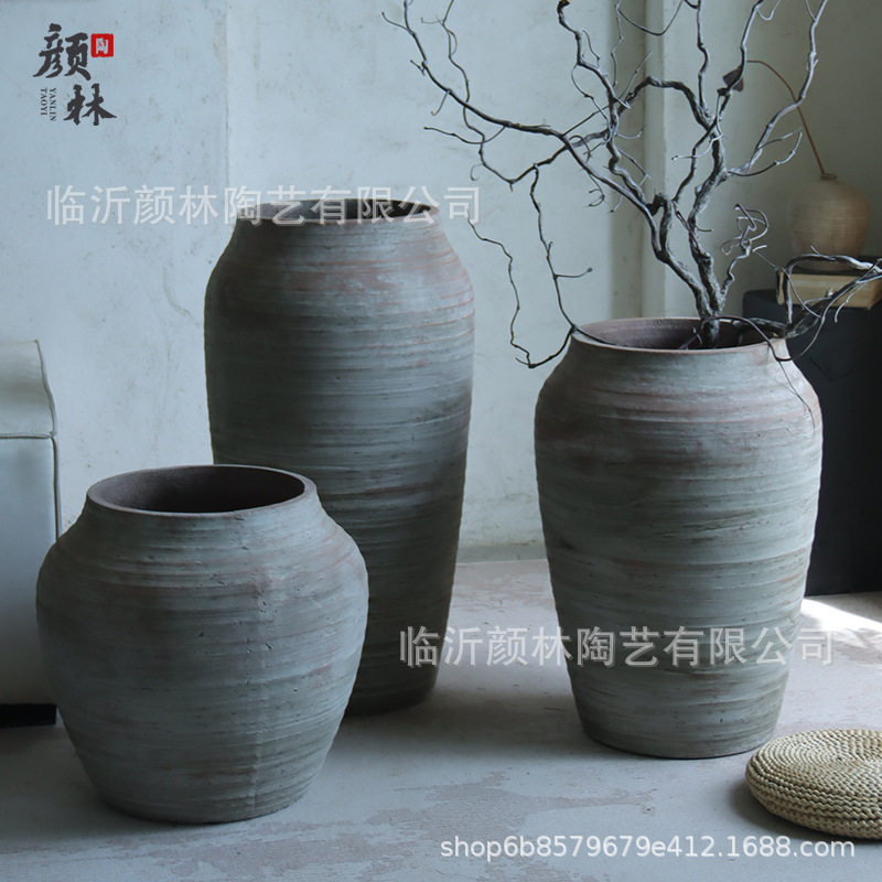 复古做旧水泥花盆客厅落地大花盆民宿酒店装饰摆件陶罐绿植盆栽