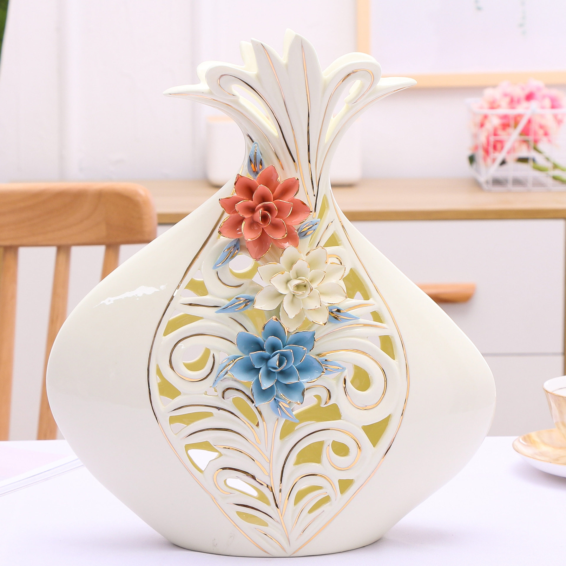 现代简约陶瓷花瓶客厅欧式家居创意插花干花餐桌装饰品摆件批发