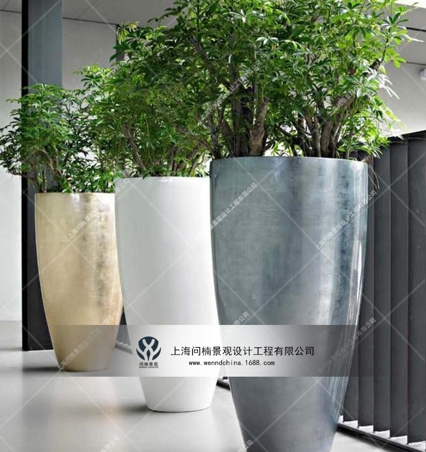 商业美陈 商场植物花盆装饰不锈钢金属材质花缸花艺花器