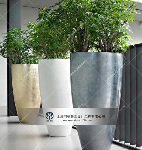 商业美陈 商场植物花盆装饰不锈钢金属材质花缸花艺花器