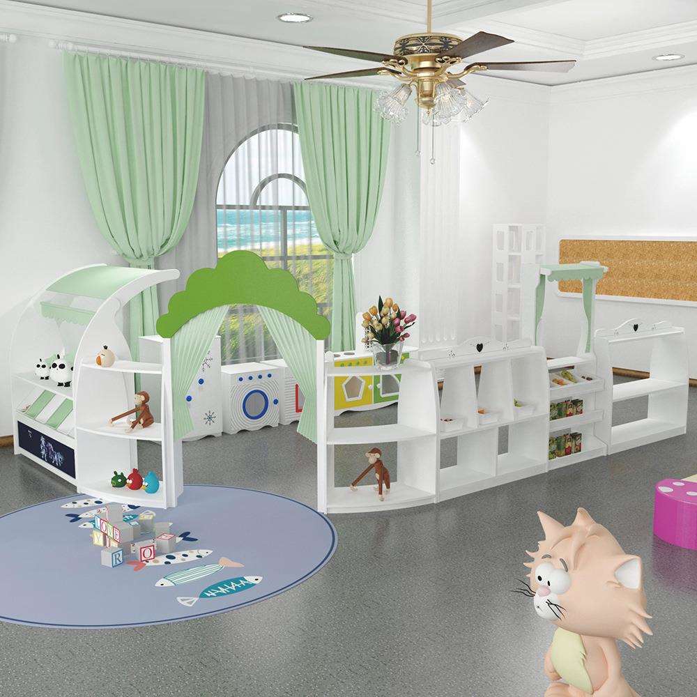 幼儿园室内教室白色贵族组合柜儿童玩具柜教具柜书架贩卖台收纳柜