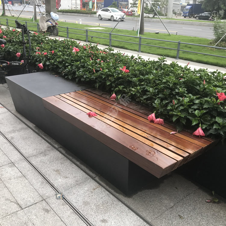 户外工厂园林景观长条形防腐木喷塑不锈钢休闲椅公园椅休息等候椅