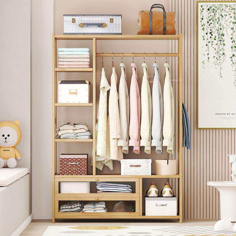 简易衣帽架实木卧室内晾挂衣架子落地包家用放衣服杆折叠置物挂架