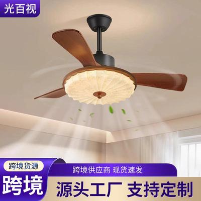 2025新款风扇灯中古风卧室灯吸顶灯带风扇静音三色变光客厅吊扇灯