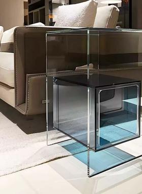 FIAM意式极简玻璃沙发边几边柜客厅收纳柜可移动小茶几卧室床头柜