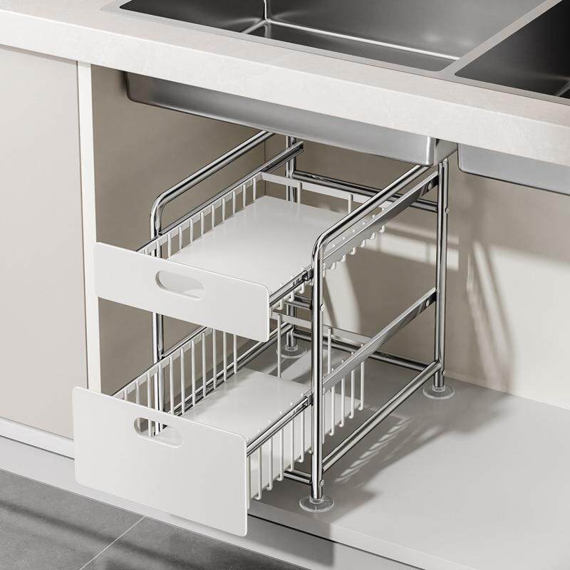 厨房下水槽置物架多功能调料碗碟水池抽拉式收纳架橱柜拉篮分层架